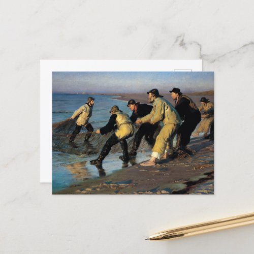 Fishermen Hauling a Net at the Skagen North Beach Holiday Postcard
