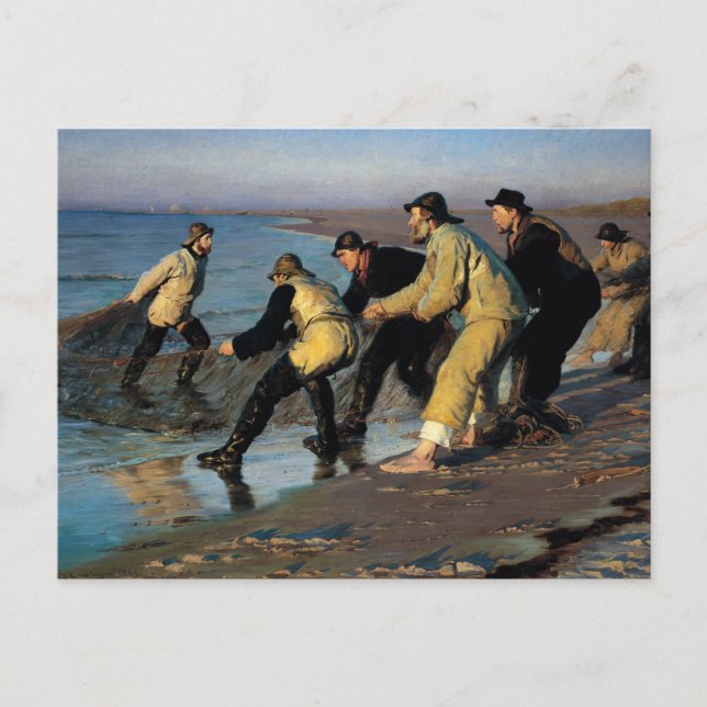 Fishermen Hauling a Net at the Skagen North Beach Postcard (Front)
