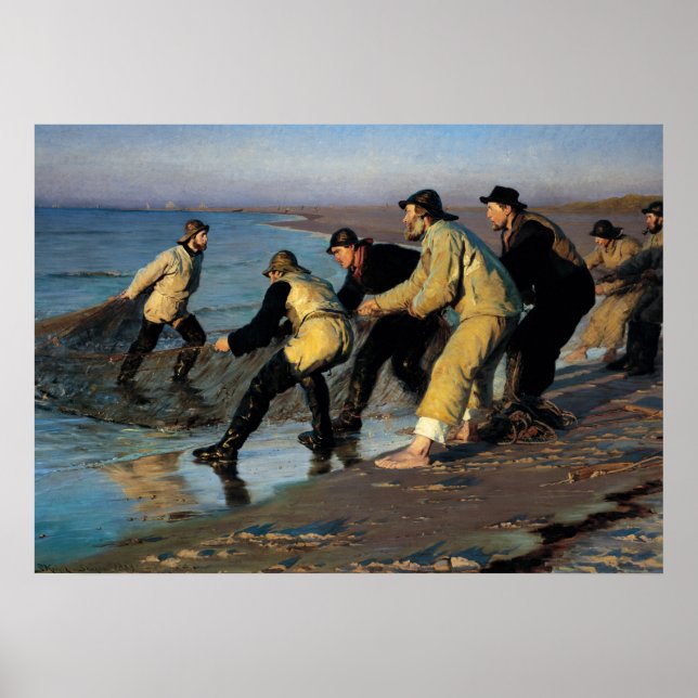Fishermen Hauling a Net at the Skagen North Beach Poster (Front)