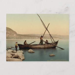 Fishermen in the Sea of Galilee - Old print Postcard