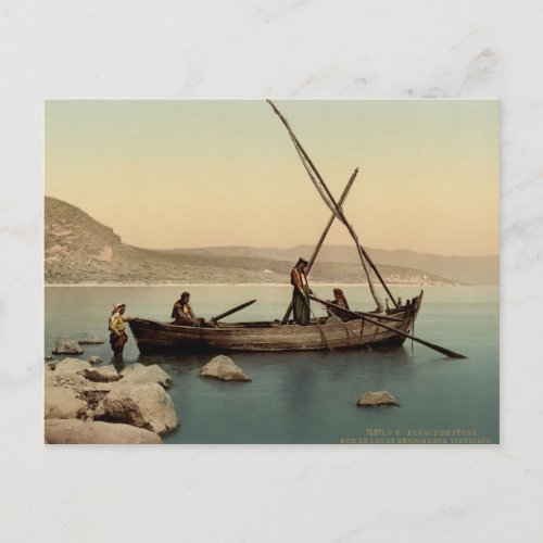 Fishermen in the Sea of Galilee _ Old print Postcard