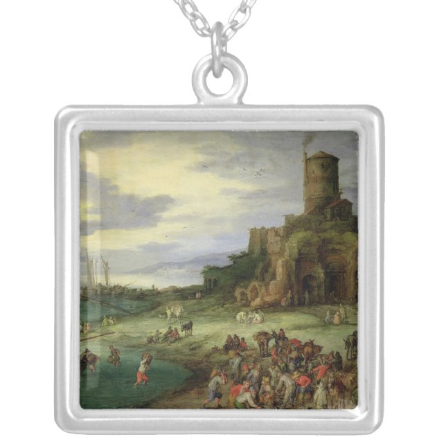 Fishermen on the Shore Silver Plated Necklace (Front)