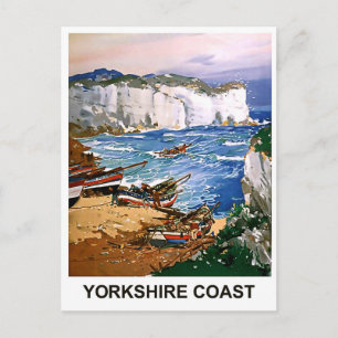 Fishermen on yorkshire coast, vintage painting,art postcard