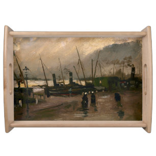 Fishermen's Boats at Harbor, Amsterdam Storm Serving Tray