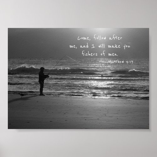 Fishers of Men BW Florida Beach Poster