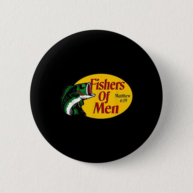 Fishers Of Men Matthew 4-19 Bible Christian Fishin Button (Front)