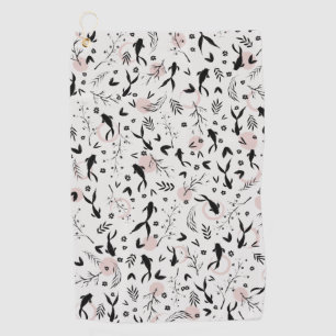 Fishes and Branches Japanese Painting Golf Towel