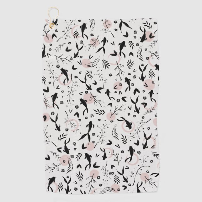 Fishes and Branches Japanese Painting Golf Towel (Front)
