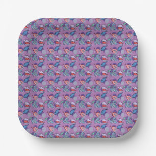 Fishes and eel. Purple background. Paper Plates