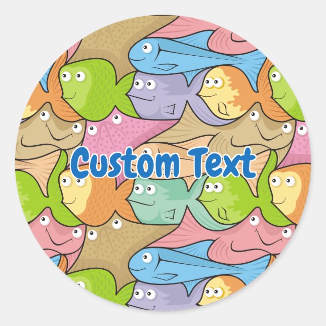 Fishes cartoon classic round sticker (Front)