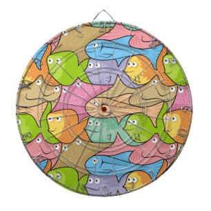 Fishes cartoon dartboard with darts
