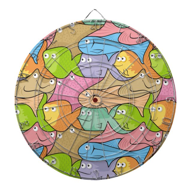 Fishes cartoon dartboard with darts (Front)