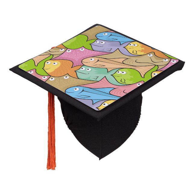 Fishes cartoon graduation cap topper (Angled)