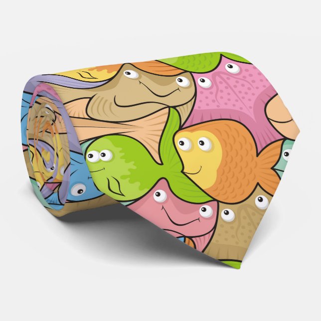 Fishes cartoon neck tie (Rolled)