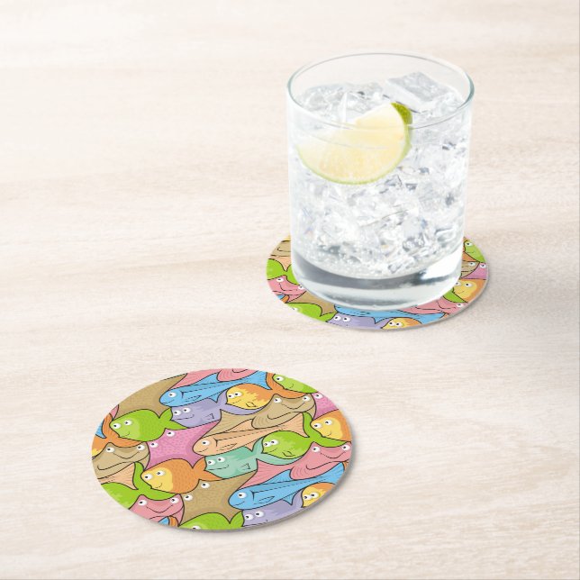 Fishes cartoon round paper coaster (Insitu)