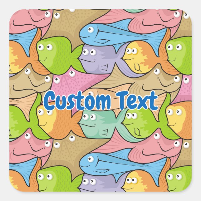 Fishes cartoon square sticker (Front)