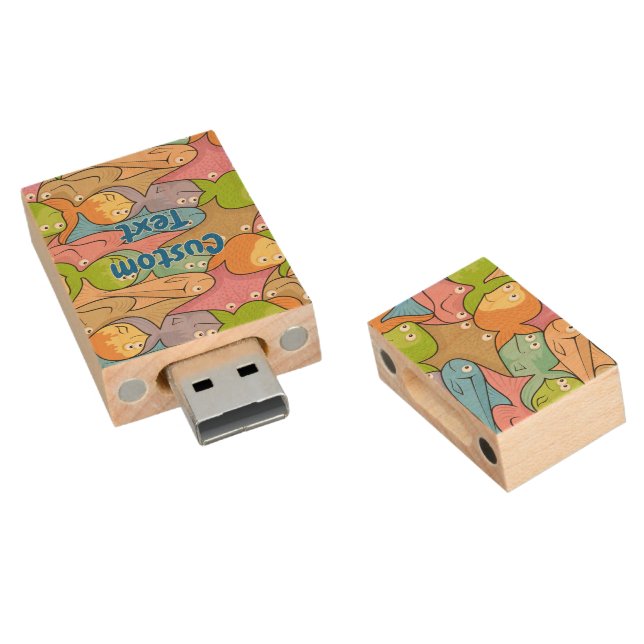 Fishes cartoon wood USB flash drive (Angled)
