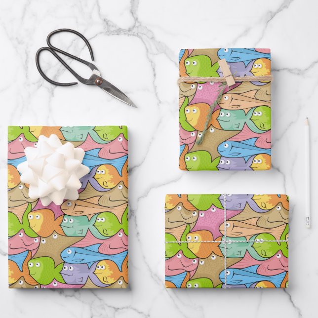 Fishes Cartoon Wrapping Paper Sheets (Front)