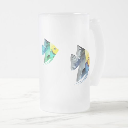 Fishes Frosted Glass Beer Mug