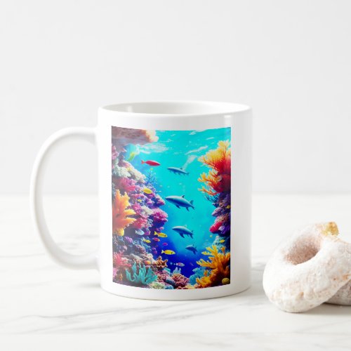 Fishes in Ocean Floral Sealife Coffee Mug