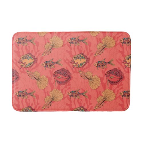 Fishes on living coral background bath mat