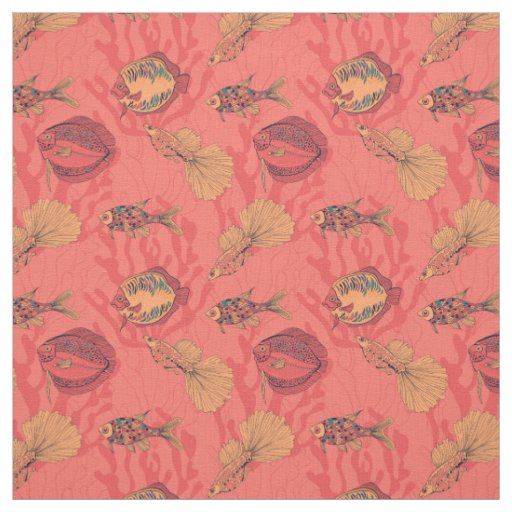 Fishes on living coral background fabric