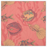 Fishes on living coral background fabric