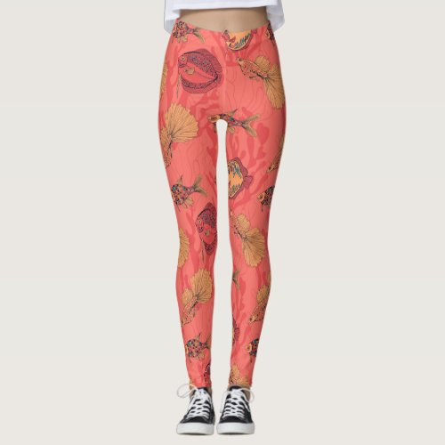 Fishes on living coral background leggings