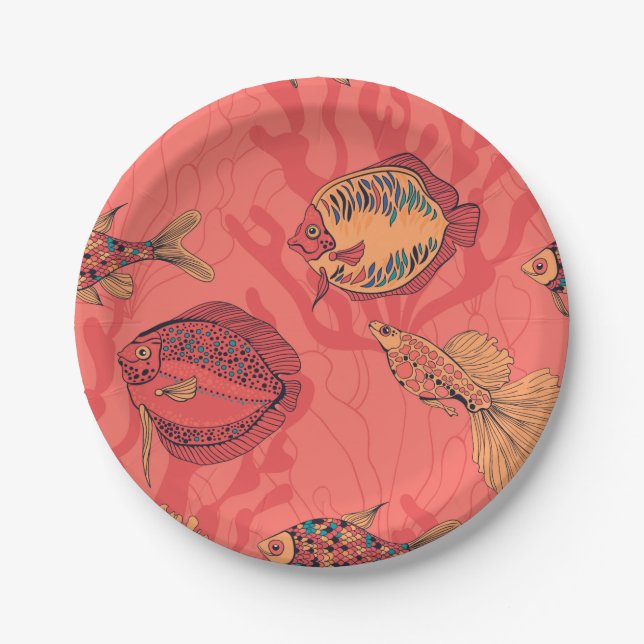 Fishes on living coral background paper plates (Front)