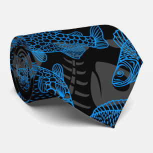 Fishes Pattern 01 Hidden bones.B DGrey BG Neck Tie