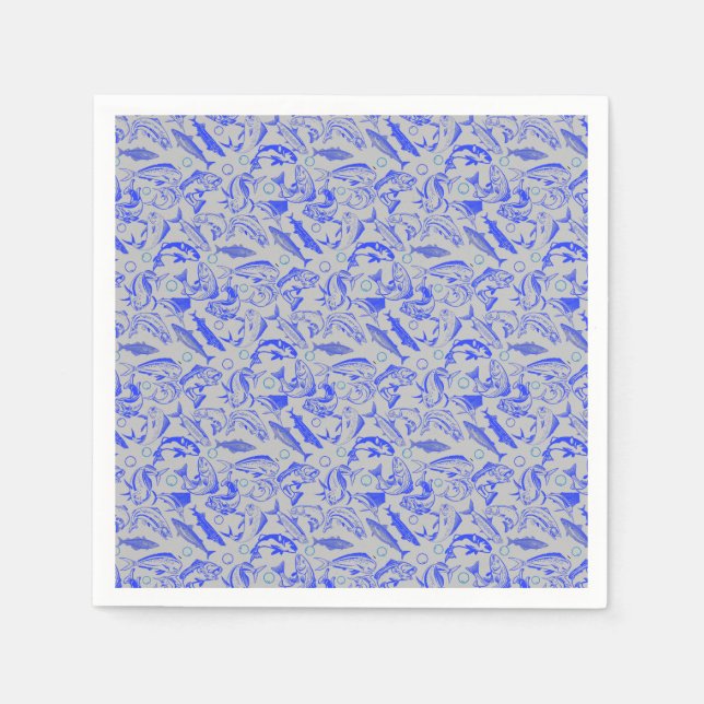 Fishes pattern blue 10.b Lgrey BG Napkins (Front)