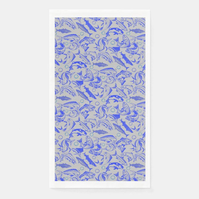 Fishes pattern blue 10.b Lgrey BG Paper Guest Towels (Front)