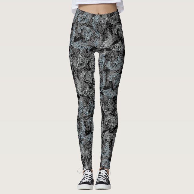 Fishes pattern, dual colors b. Black BG Leggings (Front)