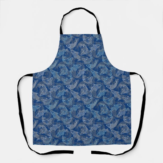 Fishes pattern Work 01.b Blue BG Apron (Front)