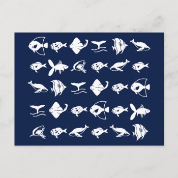 Fishes Silhouettes On Marine Blue Postcard by stdjura at Zazzle