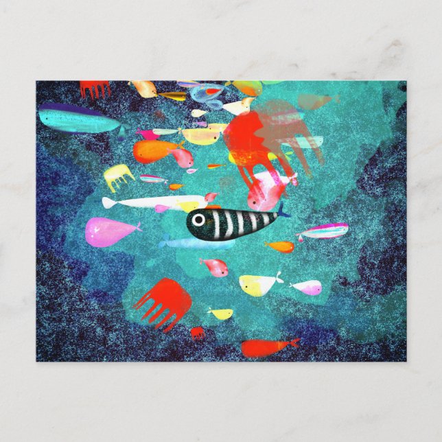 Fishes Surfing Waves Postcard (Front)