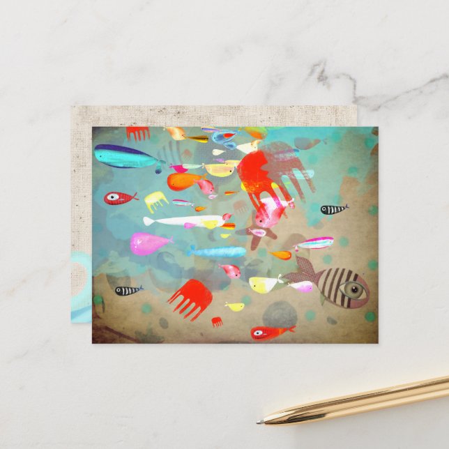 Fishes Surfing Waves Postcard (Front/Back In Situ)