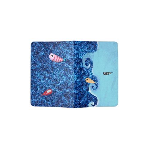 Fishes Waves Rupydetequila unique Blue Passport Holder