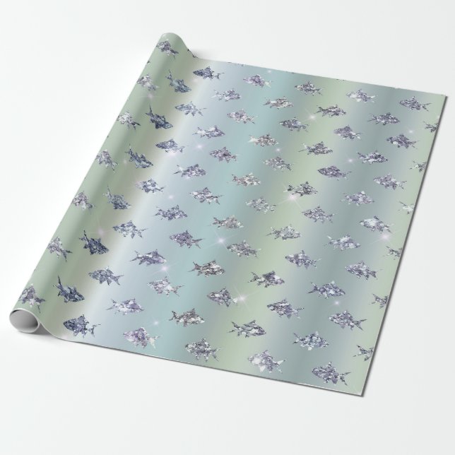 Fishes with brilliance on  wrapping paper (Unrolled)