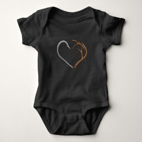 Fishhook Elk Antler Heart Hunting Love Baby Bodysuit