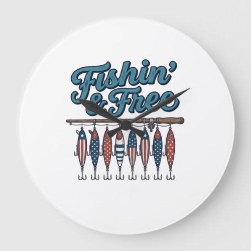 Fishin’ & Free Patriotic Fishing Lure Vintage Large Clock
