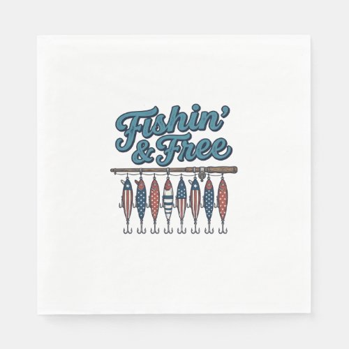 Fishin’ & Free Patriotic Fishing Lure Vintage Napkins