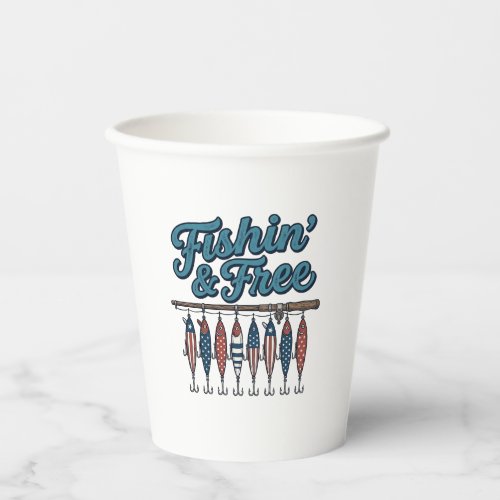 Fishin’ & Free Patriotic Fishing Lure Vintage Paper Cups