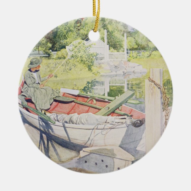 Fishing, 1909 ceramic ornament (Front)