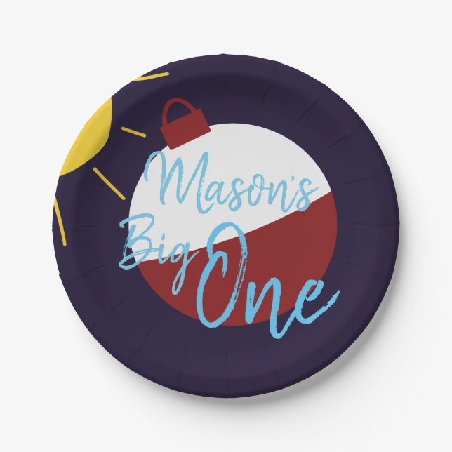 Fishing 1st Birthday Big One Fish Paper Plates (Front)