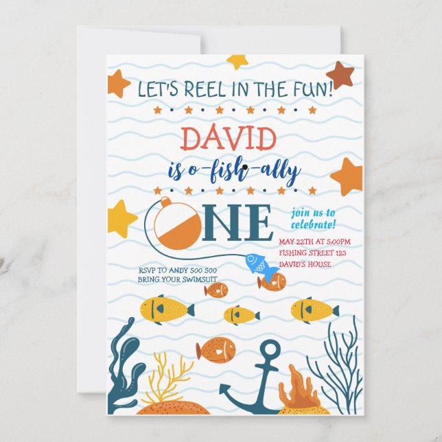 Fishing 1st Birthday Boy O-fish-ally Invitation (Front)