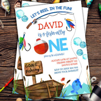 Fishing 1st Birthday Boy O-fish-ally Invitation