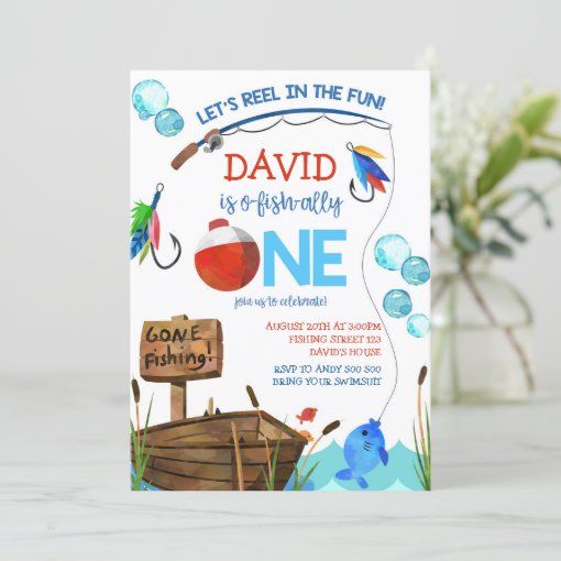 Fishing 1st Birthday Boy O-fish-ally Invitation | Zazzle