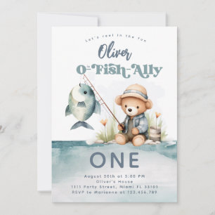 Fishing 1st Birthday Boy O-Fish-Ally Party Invitation