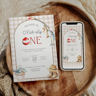 Fishing 1st Birthday Invitation O Fishally One